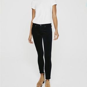 AG Adriano Goldschmied The Legging Ankle Super Skinny Velvet Black Size 24R